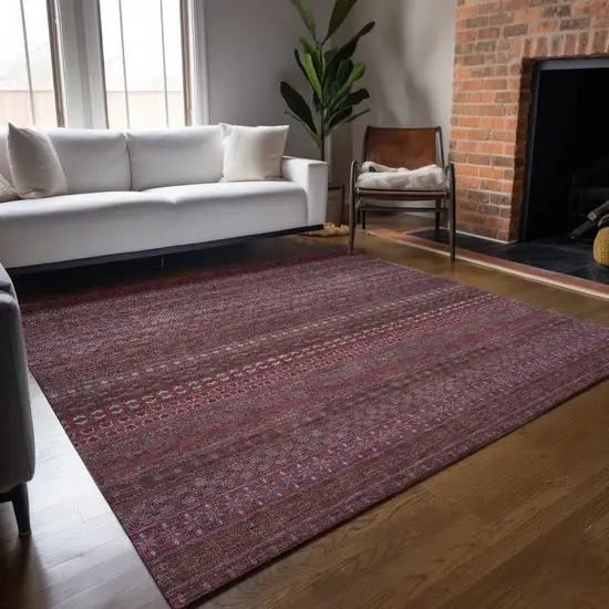 Merlot Striped Washable Non Skid Indoor Outdoor Area Rug Photo 9