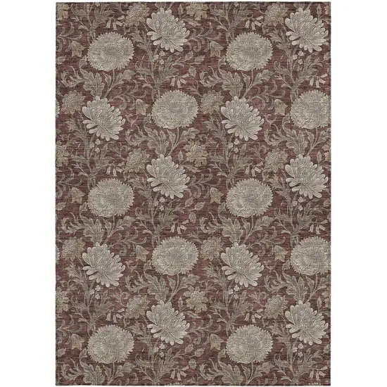 Merlot Taupe And Beige Floral Washable Indoor Outdoor Area Rug Photo 8