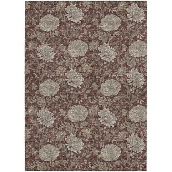 Merlot Taupe And Beige Floral Washable Indoor Outdoor Area Rug Photo 8