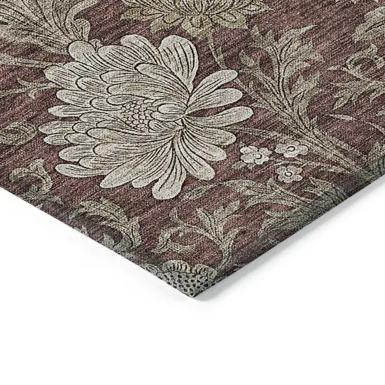 Merlot Taupe And Beige Floral Washable Indoor Outdoor Area Rug Photo 5