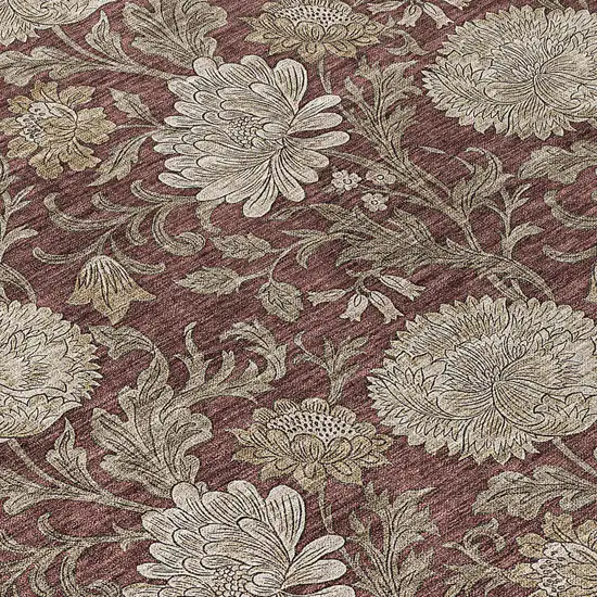 Merlot Taupe And Beige Floral Washable Indoor Outdoor Area Rug Photo 6