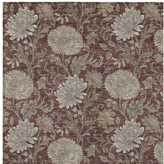 Merlot Taupe And Beige Floral Washable Indoor Outdoor Area Rug Photo 7