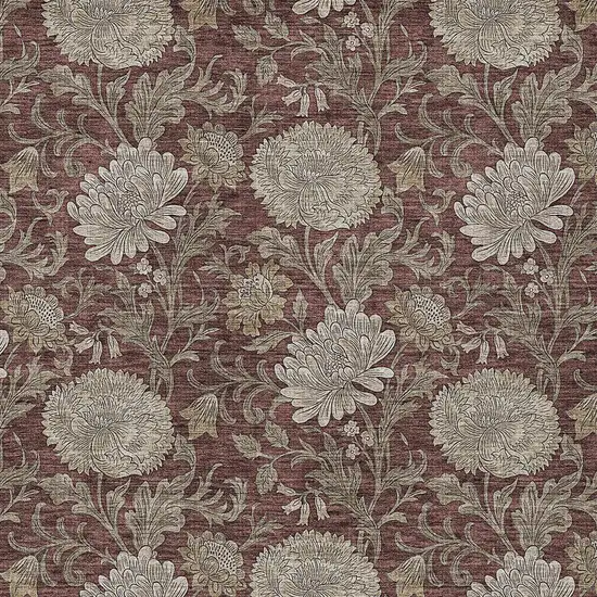Merlot Taupe And Beige Floral Washable Indoor Outdoor Area Rug Photo 7
