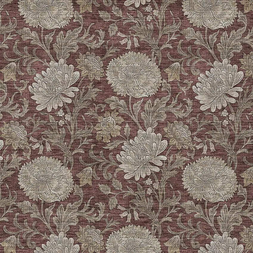 Merlot Taupe And Beige Floral Washable Indoor Outdoor Area Rug Photo 7
