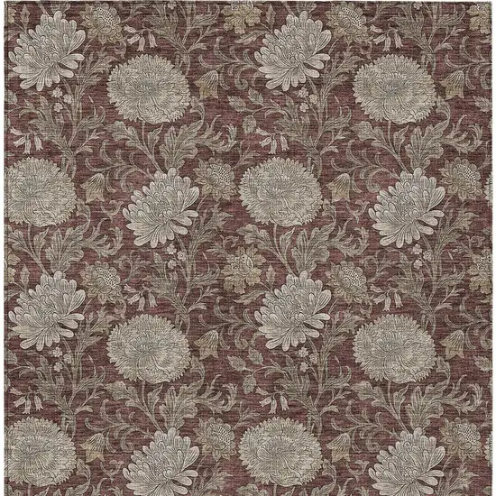 Merlot Taupe And Beige Floral Washable Indoor Outdoor Area Rug Photo 7