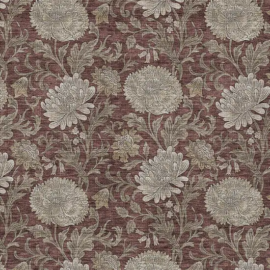 Merlot Taupe And Beige Floral Washable Indoor Outdoor Area Rug Photo 6