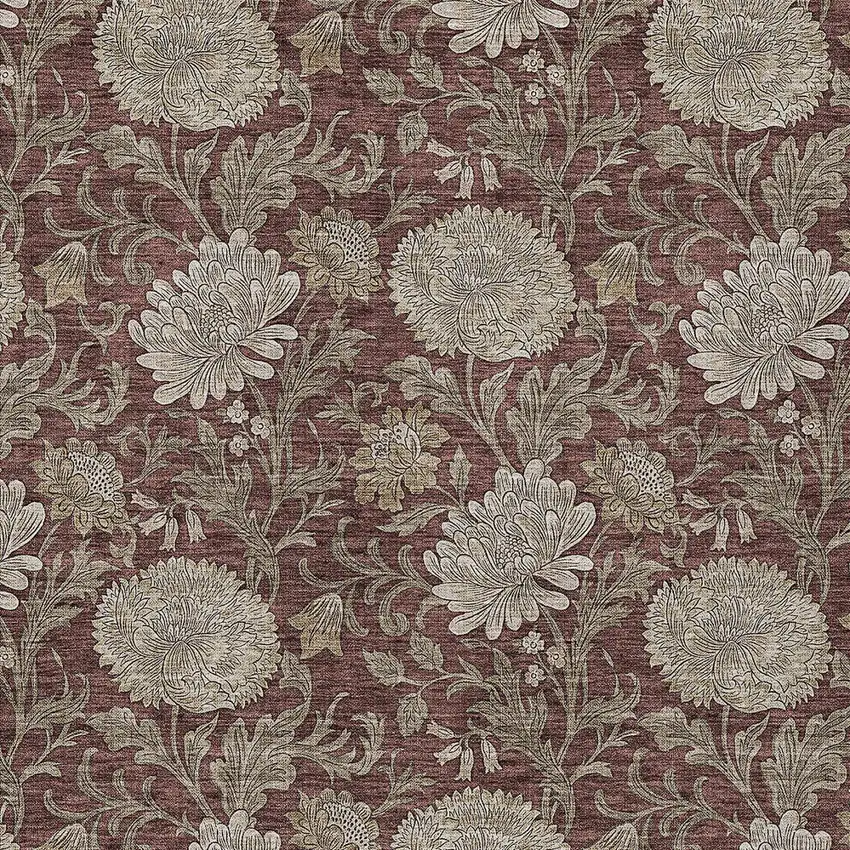 Merlot Taupe And Beige Floral Washable Indoor Outdoor Area Rug Photo 6