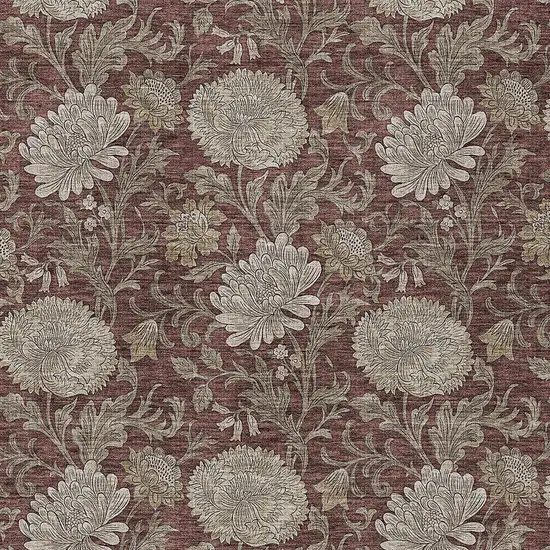 Merlot Taupe And Beige Floral Washable Indoor Outdoor Area Rug Photo 6
