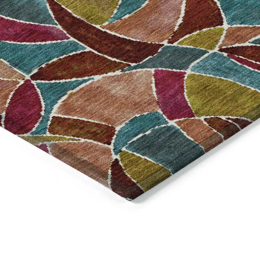 Merlot Teal Blue And Olive Green Geometric Washable Indoor Outdoor Area Rug Photo 5