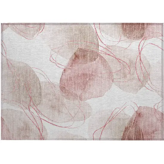 Merlot and Ivory Abstract Washable Non Skid Indoor Outdoor Area Rug Photo 2