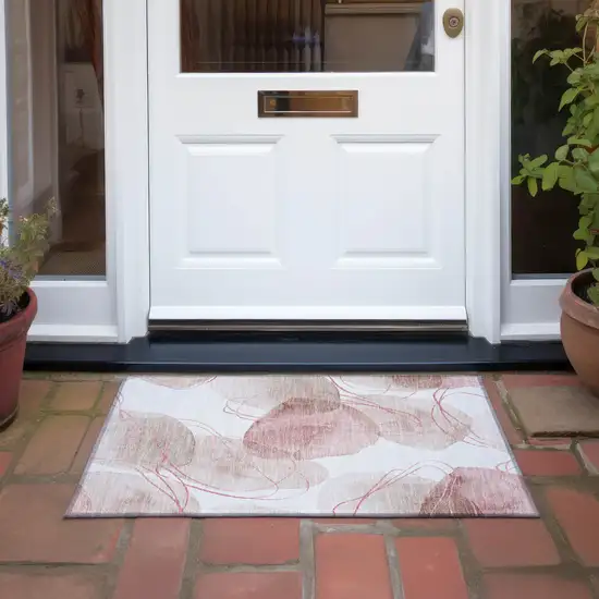 Merlot and Ivory Abstract Washable Non Skid Indoor Outdoor Area Rug Photo 7