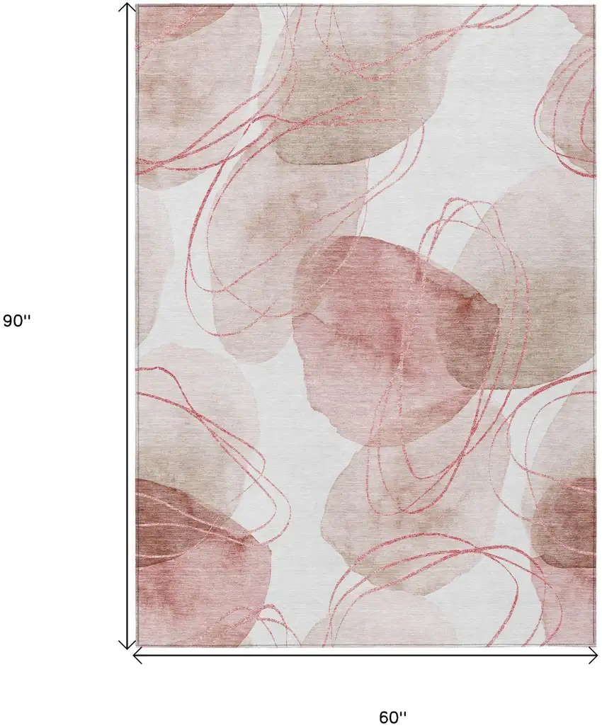 Merlot and Ivory Abstract Washable Non Skid Indoor Outdoor Area Rug Photo 3