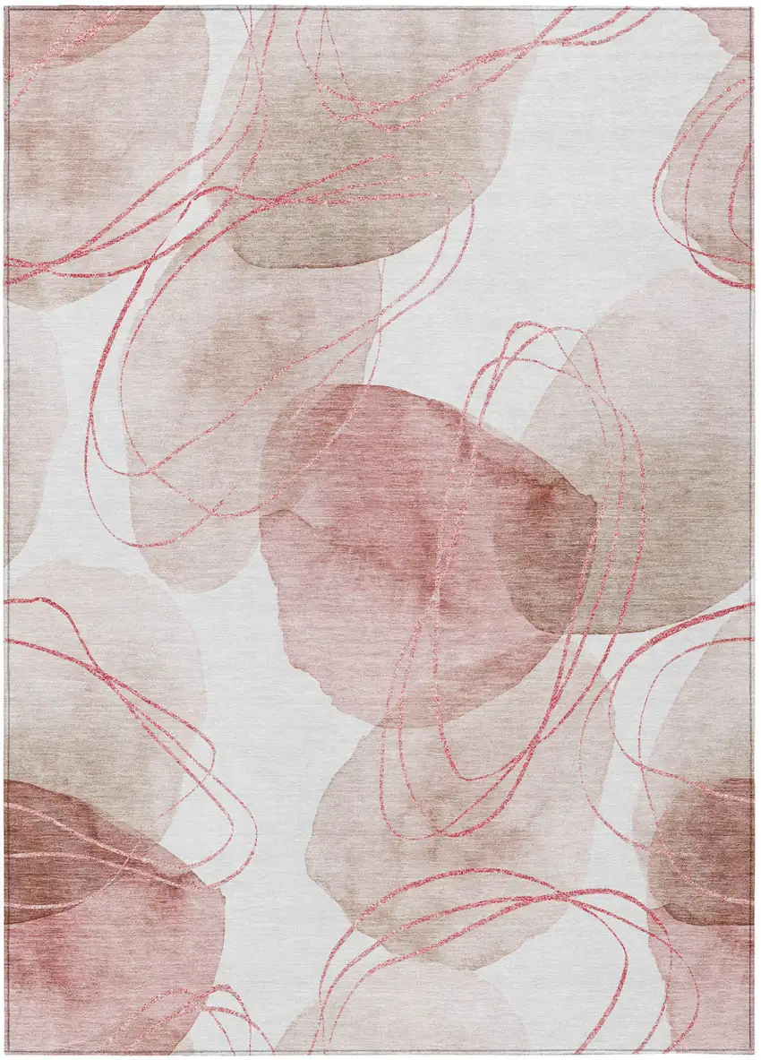 Merlot and Ivory Abstract Washable Non Skid Indoor Outdoor Area Rug Photo 2