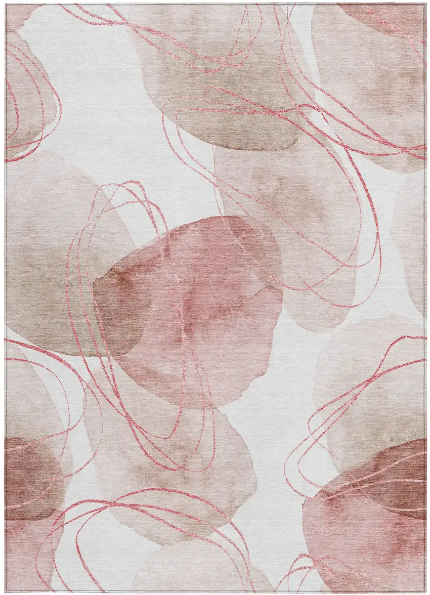 Merlot and Ivory Abstract Washable Non Skid Indoor Outdoor Area Rug Photo 5