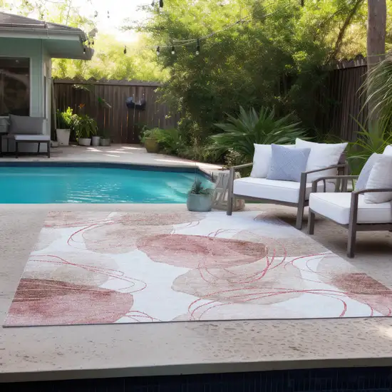 Merlot and Ivory Abstract Washable Non Skid Indoor Outdoor Area Rug Photo 9