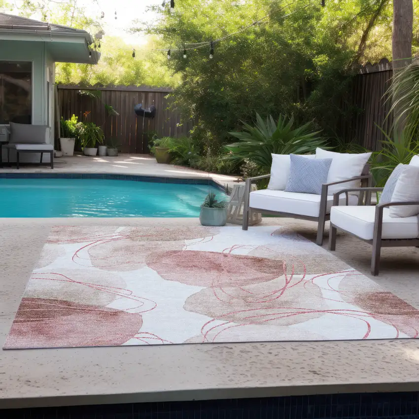 Merlot and Ivory Abstract Washable Non Skid Indoor Outdoor Area Rug Photo 9