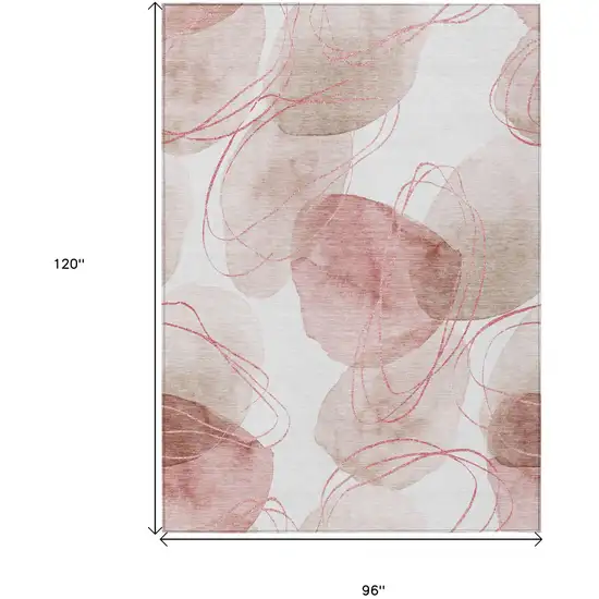 Merlot and Ivory Abstract Washable Non Skid Indoor Outdoor Area Rug Photo 6