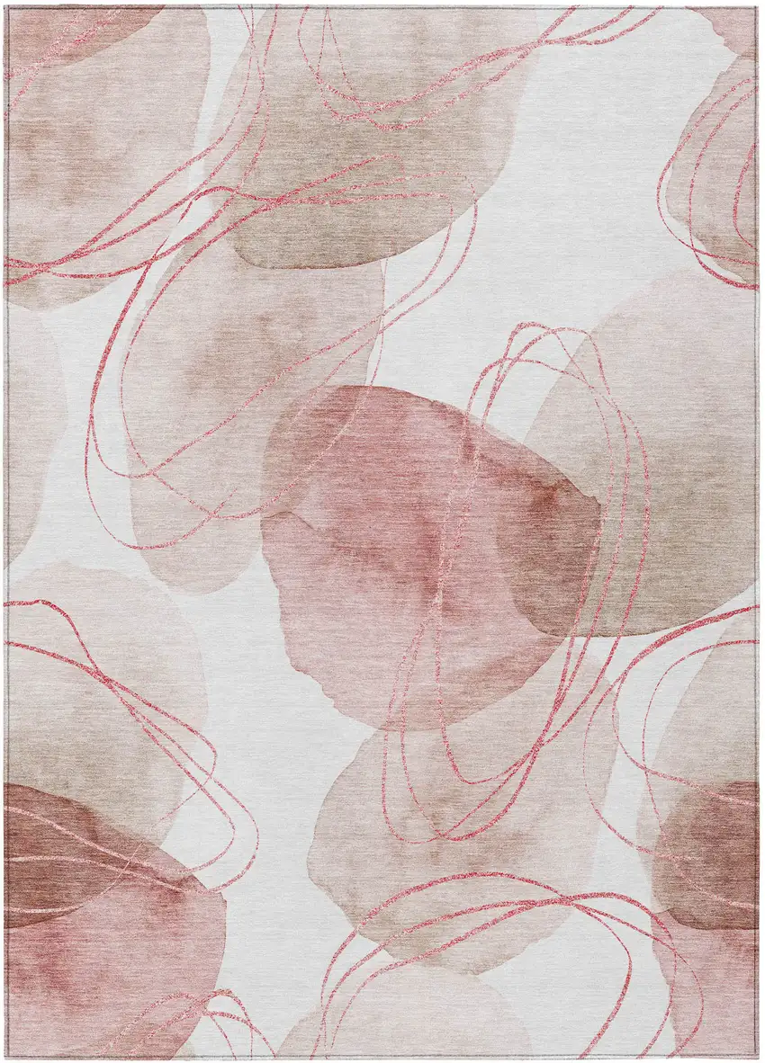 Merlot and Ivory Abstract Washable Non Skid Indoor Outdoor Area Rug Photo 2