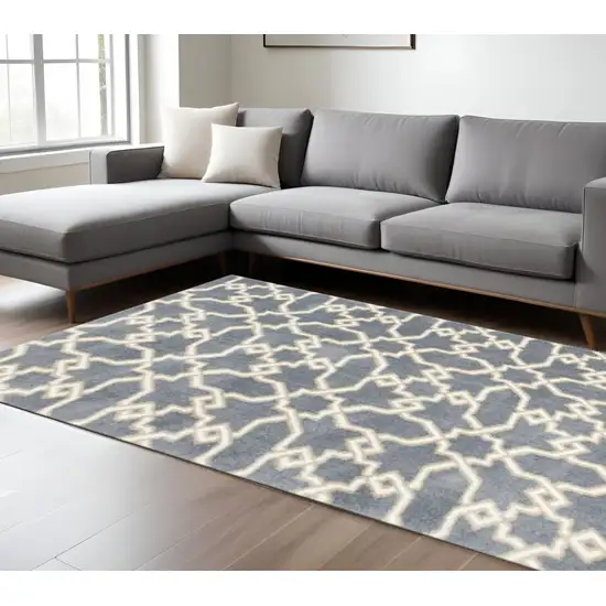 Slate Blue And Ivory Geometric Area Rug Photo 1