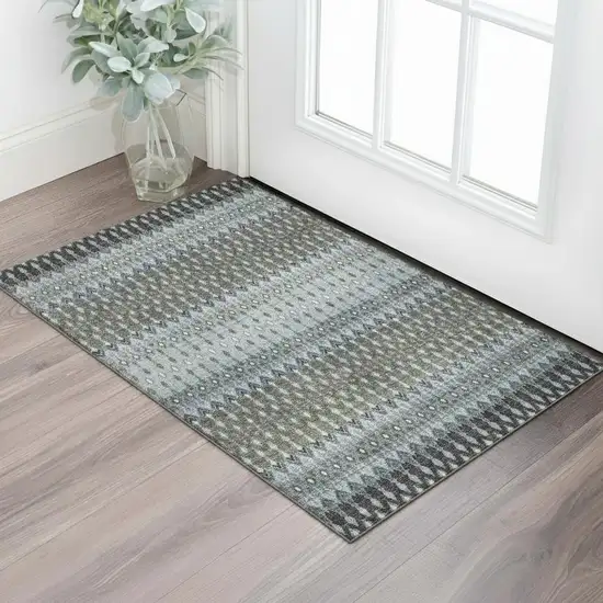 Midnight And Gray Tribal Washable Area Rug With UV Protection Photo 1