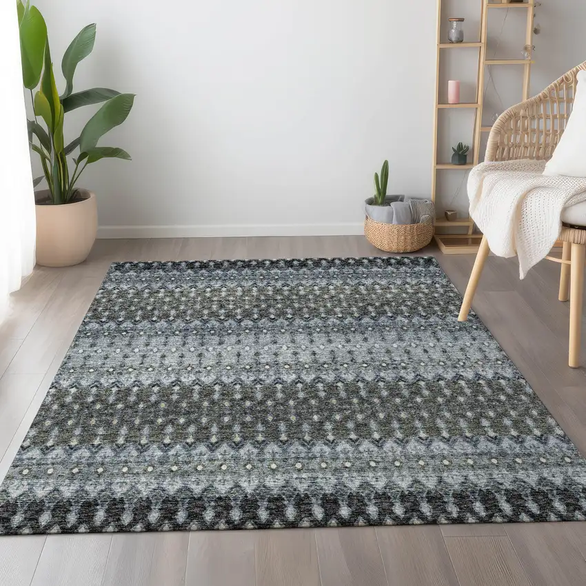 Midnight And Gray Tribal Washable Area Rug With UV Protection Photo 6