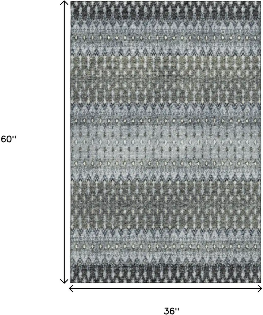 Midnight And Gray Tribal Washable Area Rug With UV Protection Photo 3