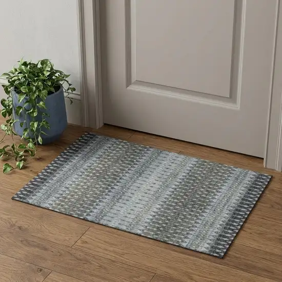 Midnight And Gray Tribal Distressed Washable Area Rug With UV Protection Photo 1