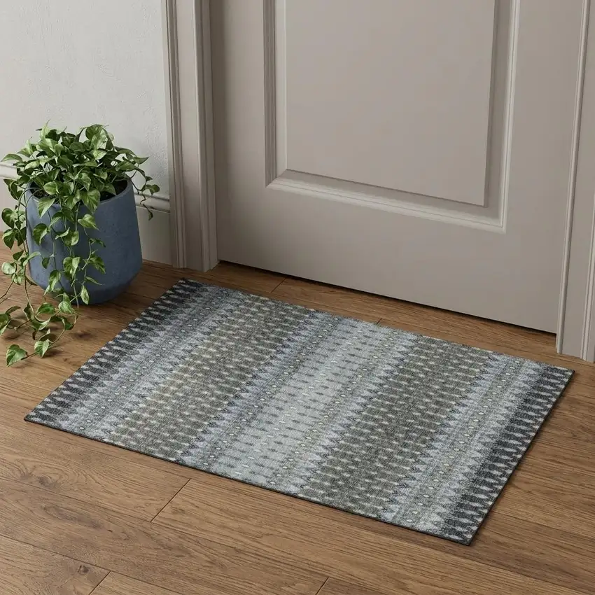 Midnight And Gray Tribal Distressed Washable Area Rug With UV Protection Photo 1