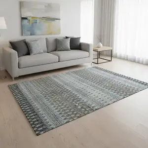Photo of Midnight And Gray Tribal Washable Area Rug With UV Protection