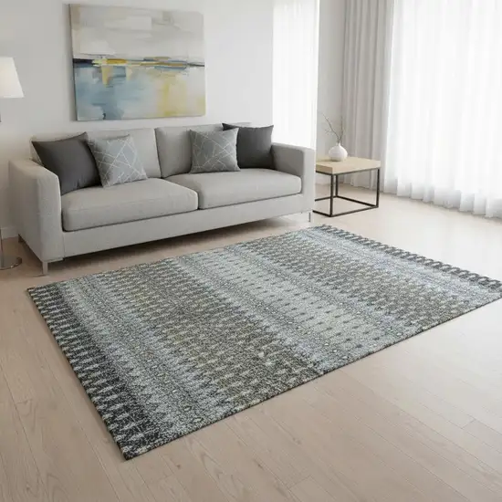 Midnight And Gray Tribal Washable Area Rug With UV Protection Photo 1