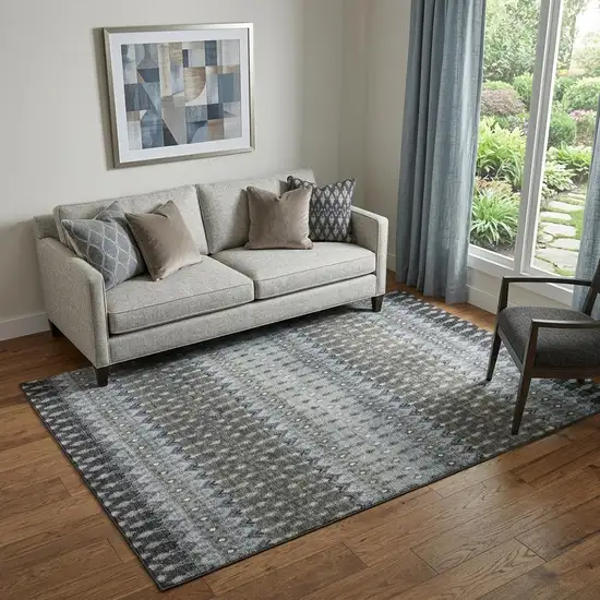 Midnight And Gray Tribal Distressed Washable Area Rug With UV Protection Photo 1