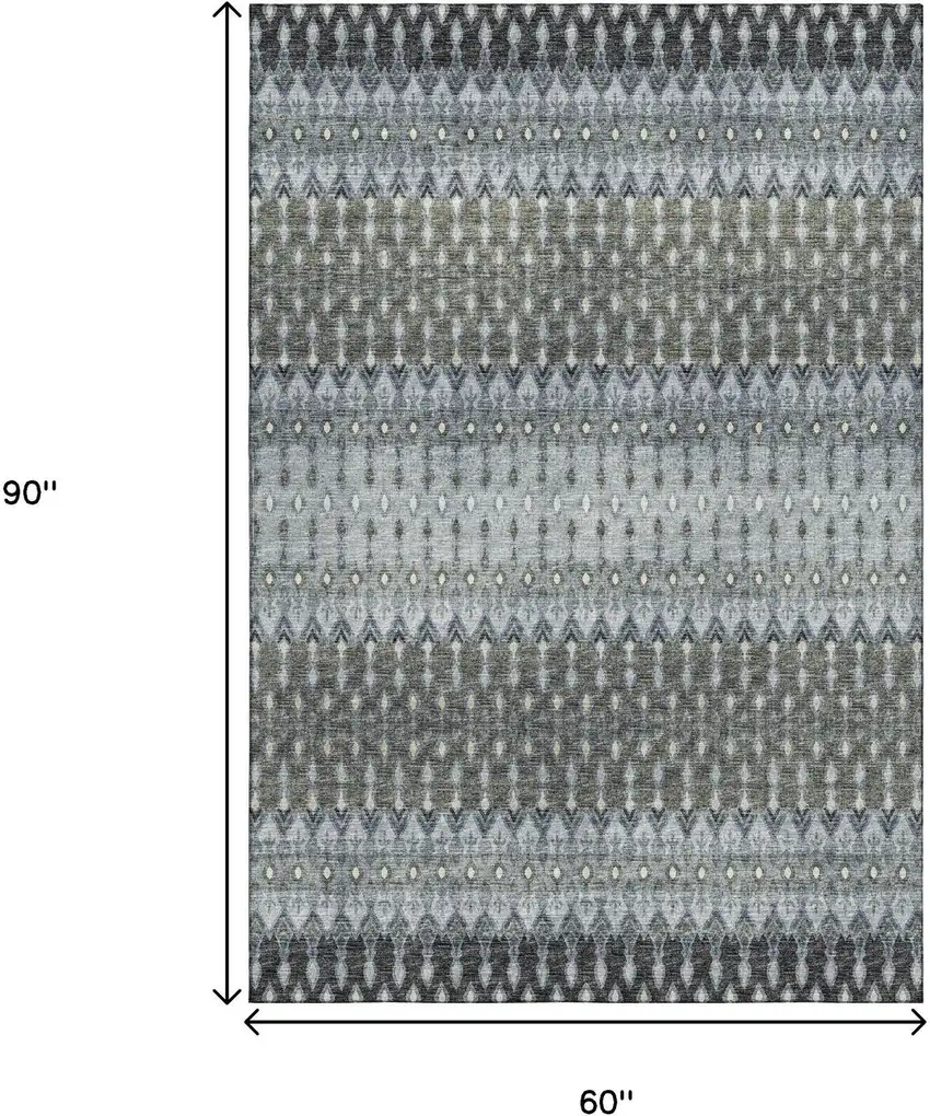 Midnight And Gray Tribal Washable Area Rug With UV Protection Photo 3