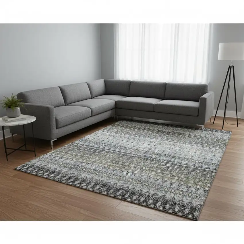Midnight And Gray Tribal Washable Area Rug With UV Protection Photo 1