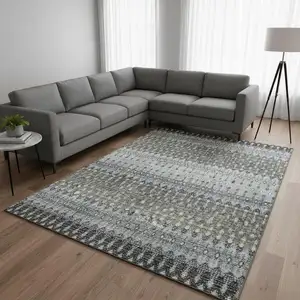Photo of Midnight And Gray Tribal Washable Area Rug With UV Protection