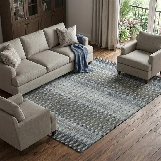 Midnight And Gray Tribal Distressed Washable Area Rug With UV Protection Photo 1