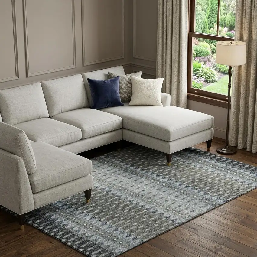 Midnight And Gray Tribal Distressed Washable Area Rug With UV Protection Photo 1