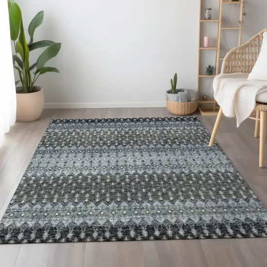 Midnight And Gray Tribal Washable Area Rug With UV Protection Photo 4
