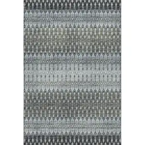 Photo of Midnight And Gray Tribal Washable Area Rug With UV Protection