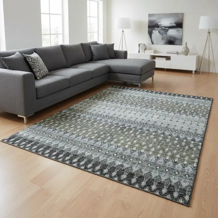 Midnight And Gray Tribal Washable Area Rug With UV Protection Photo 1
