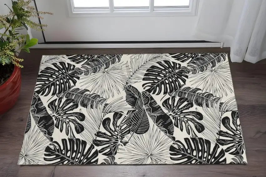 Midnight And Ivory Geometric Washable Area Rug With UV Protection Photo 1