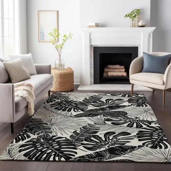 Midnight And Ivory Geometric Washable Area Rug With UV Protection Photo 7