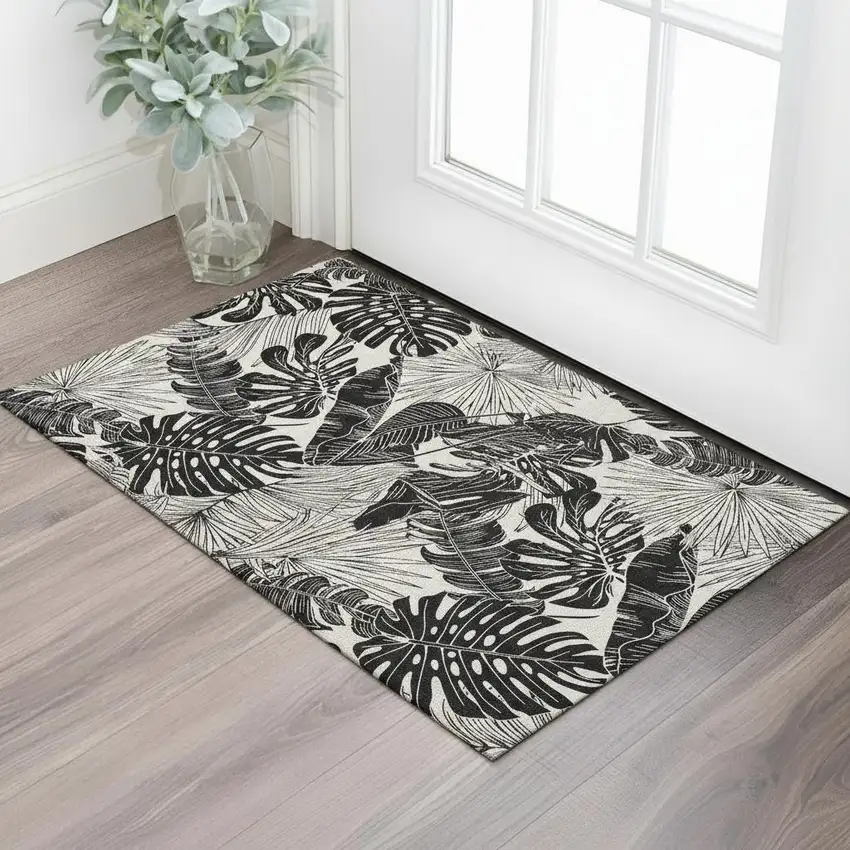 Midnight And Ivory Geometric Washable Area Rug With UV Protection Photo 1