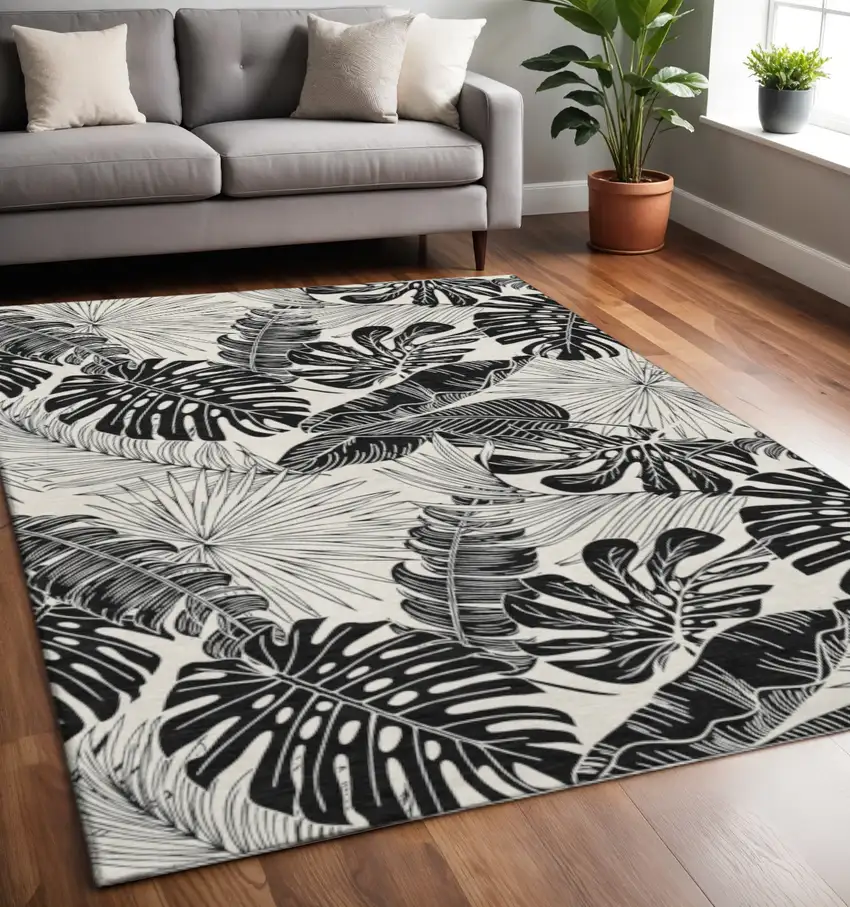 Midnight And Ivory Geometric Washable Area Rug With UV Protection Photo 1