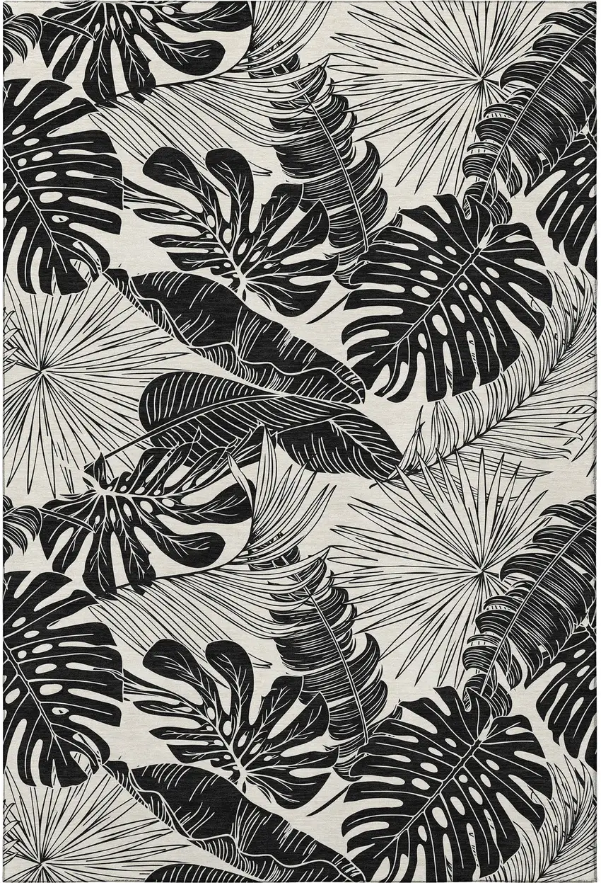 Midnight And Ivory Geometric Washable Area Rug With UV Protection Photo 5