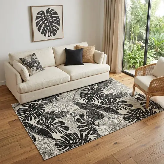 Midnight And Ivory Geometric Washable Area Rug With UV Protection Photo 1