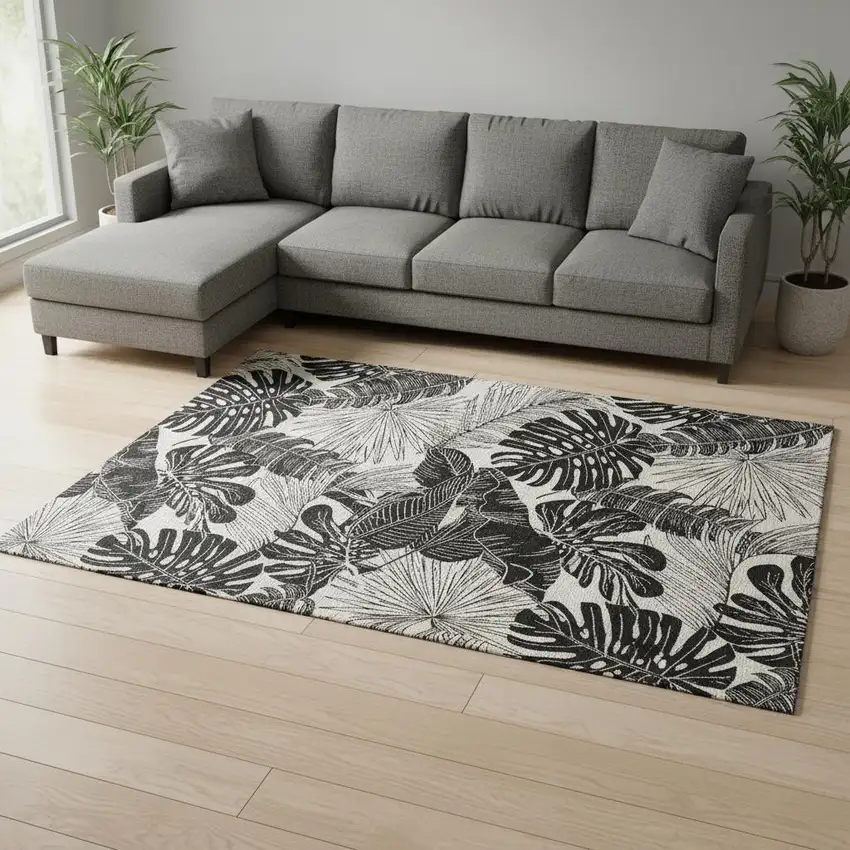 Midnight And Ivory Geometric Washable Area Rug With UV Protection Photo 1