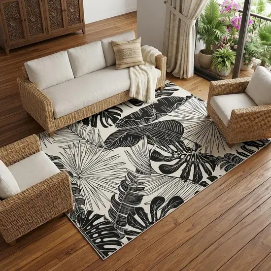Midnight And Ivory Geometric Washable Area Rug With UV Protection Photo 1