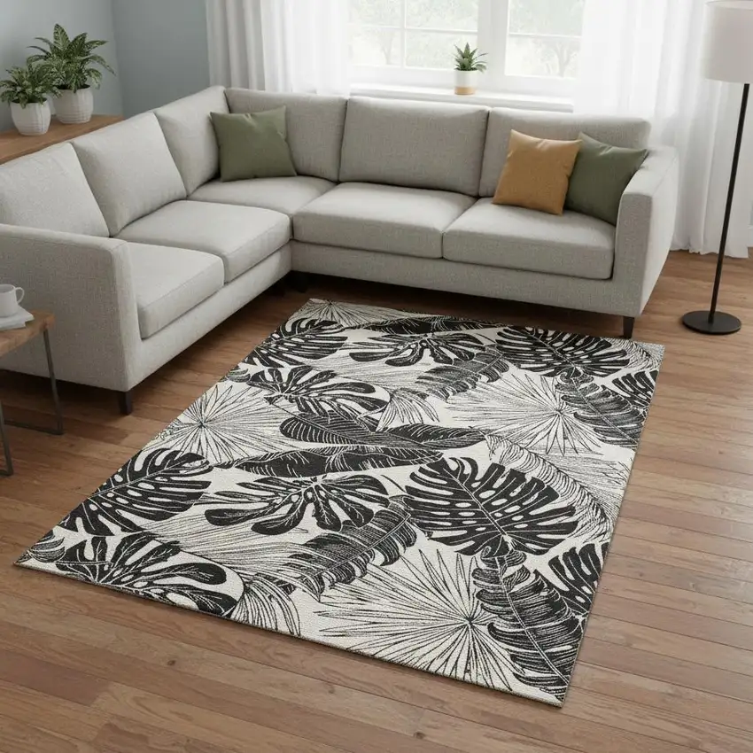 Midnight And Ivory Geometric Washable Area Rug With UV Protection Photo 1