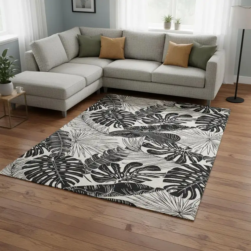 Midnight And Ivory Geometric Washable Area Rug With UV Protection Photo 1