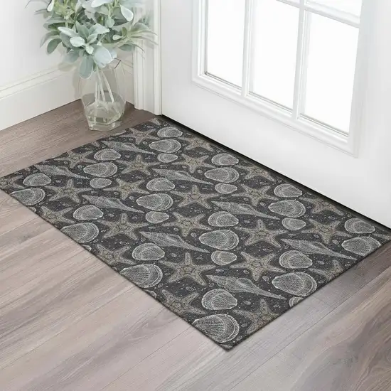 Midnight And Taupe Geometric Washable Area Rug With UV Protection Photo 1